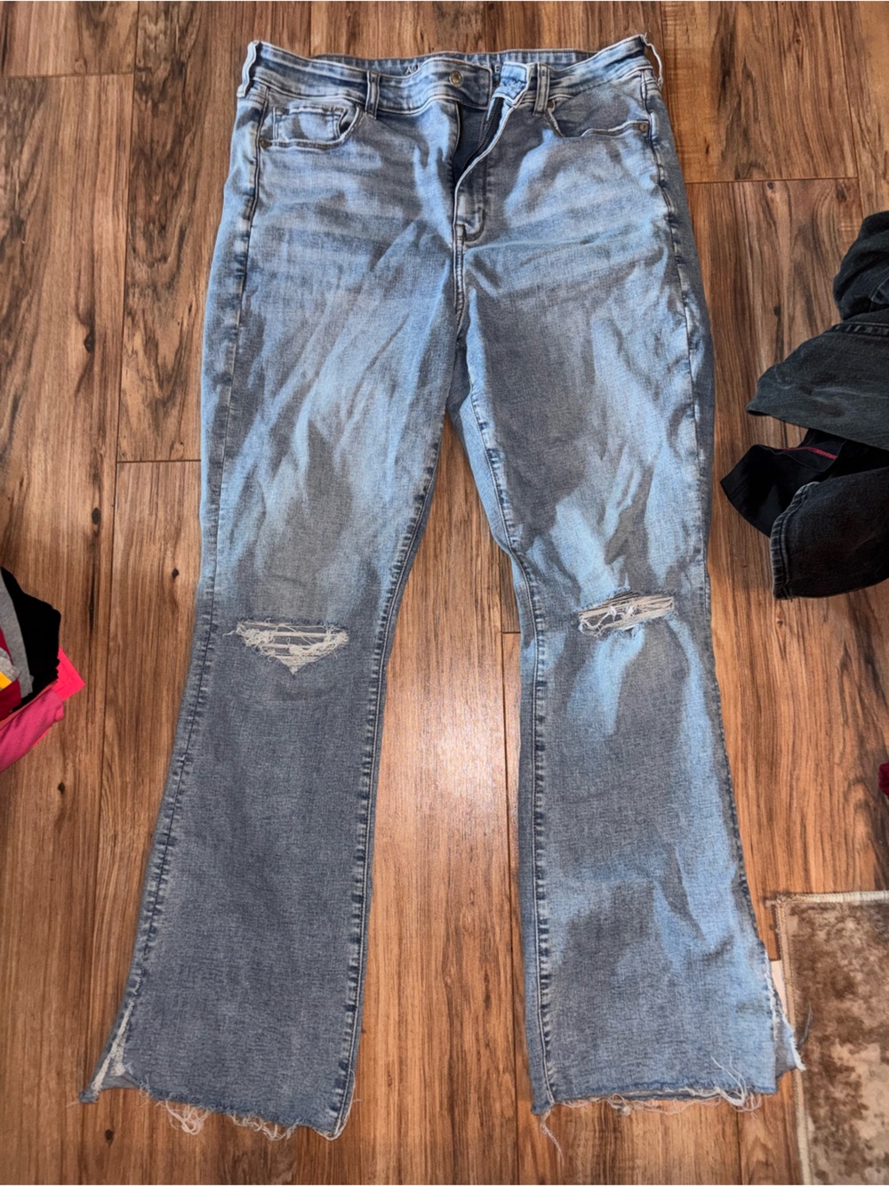 American Eagle Outfitters Light Blue Flare Jeans with Knee Distress